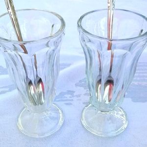 Vtg Sundae Glasses & Spoons